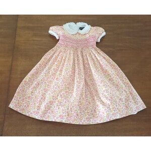 Ralph Lauren Girls Smocked Puff sleeve floral dress Size 4 GUC